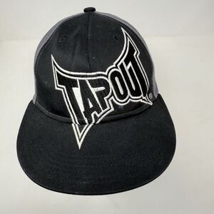 Vtg Tapout‎ Hat Men's L / XL Flex Fit Cap Black Grey MAA Fighting Spell Out Logo